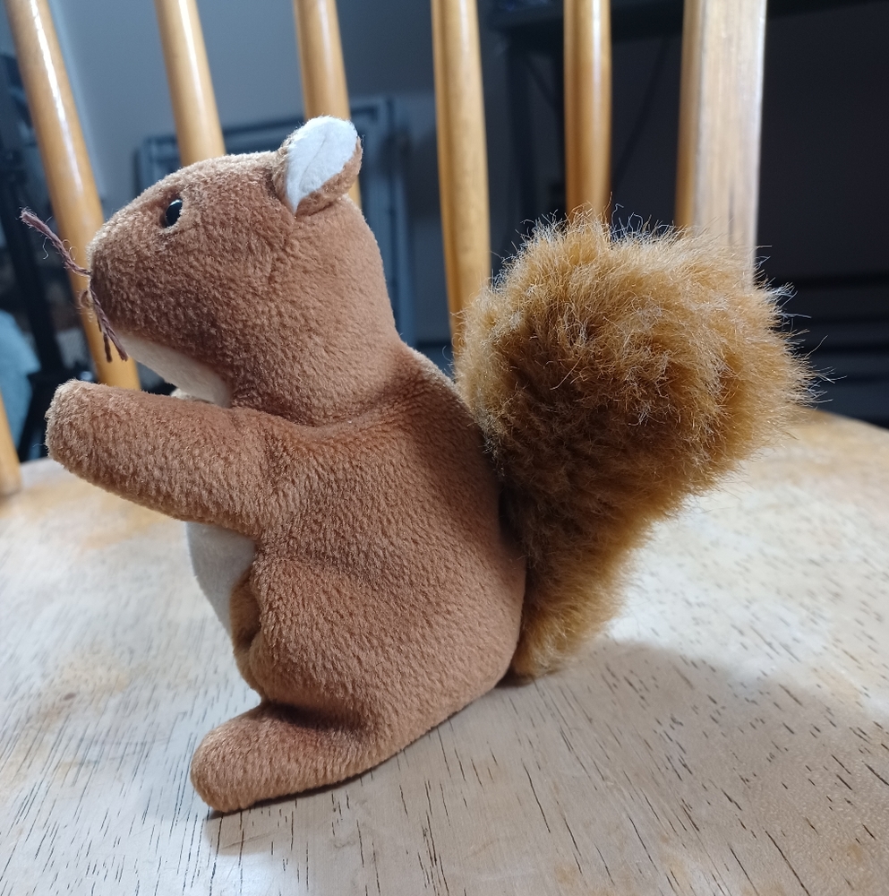 -RETIRED ORIGINAL Ty Beanie Baby NUTS the Squirrel sitting stuffed Plush NO TAGS - Picture 4 of 12